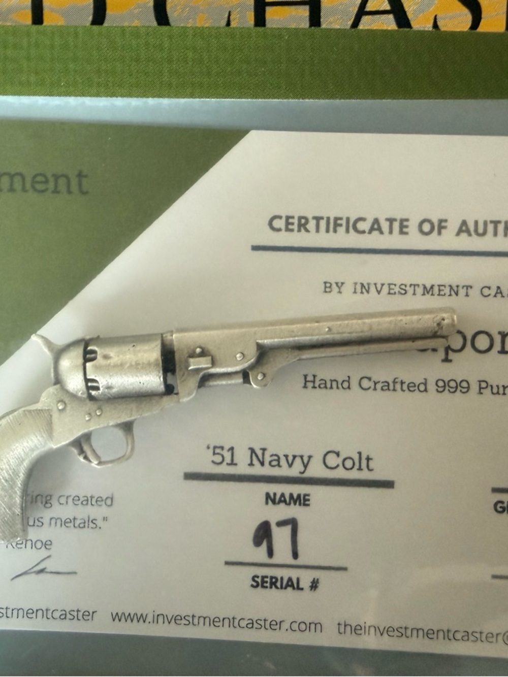 Silver '51 Navy Colt Decorative Revolver Accent